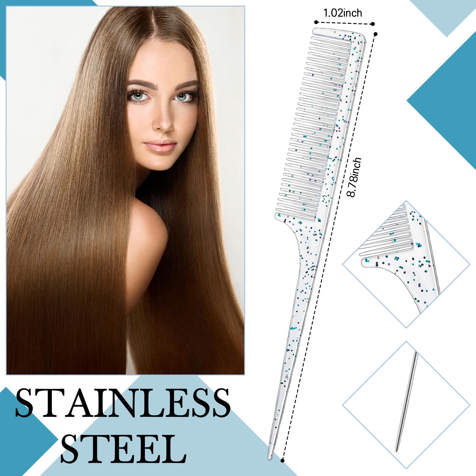 Geiserailie 3 Pcs Slick Back Hair Brush Set Bristle Brush Edge Control Teasing Comb for Women Black Hair(Clear Red)